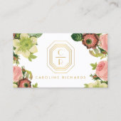 Gouden Art Deco Monogram met  Bloemen Visitekaartje (Voorkant)