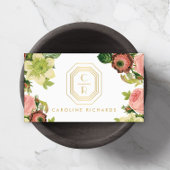 Gouden Art Deco Monogram met  Bloemen Visitekaartje