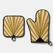 Gouden Art Deco Ontwerp Ovenwant & Pannenlap Set (Voorkant)