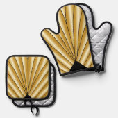 Gouden Art Deco Ontwerp Ovenwant & Pannenlap Set (Voorkant / Achterkant)