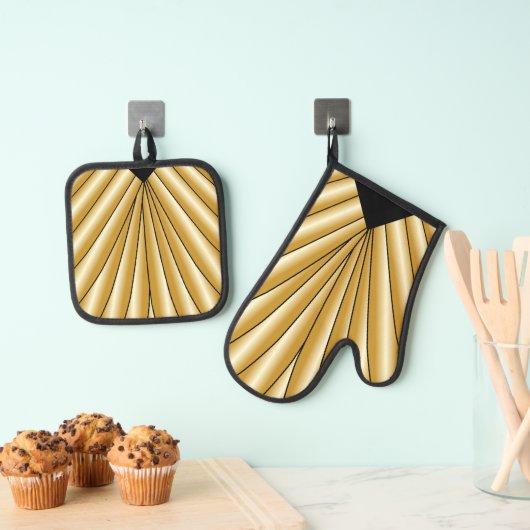 Gouden Art Deco Ontwerp Ovenwant & Pannenlap Set (Insitu(Ophanging))