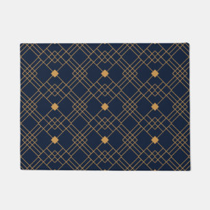 Gouden art deco patroon op donkerblauwe achtergron deurmat