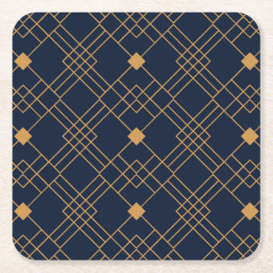 Gouden art deco patroon op donkerblauwe achtergron kartonnen onderzetters