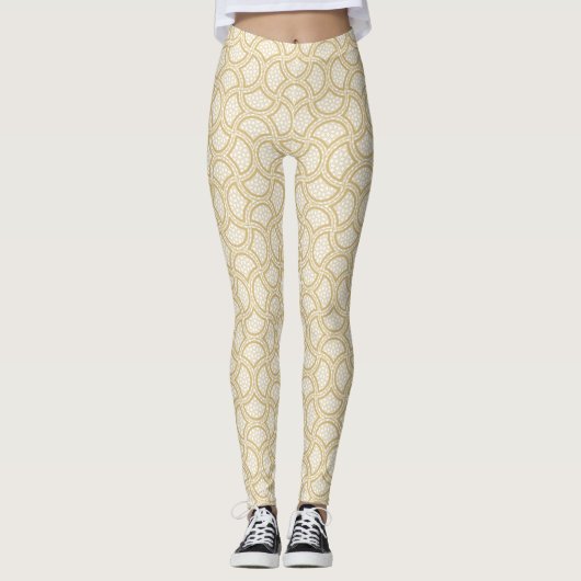 Gouden Art Deco patroon op wit Leggings (Voorkant)