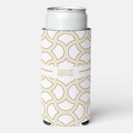 Gouden Art Deco patroon op wit Seltzer Blikjeskoeler (Seltzer Achterkant)