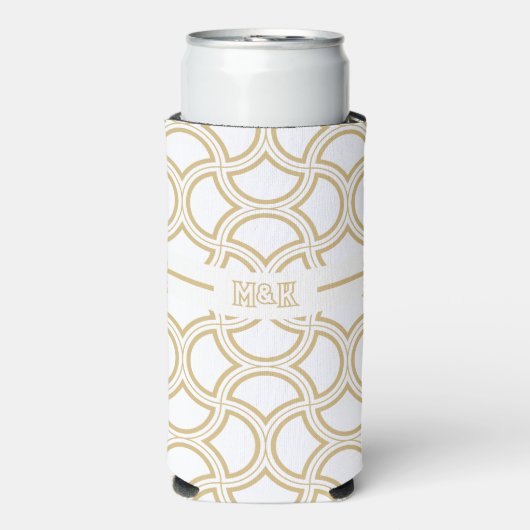 Gouden Art Deco patroon op wit Seltzer Blikjeskoeler (Seltzer Voorkant)