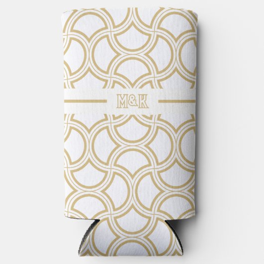 Gouden Art Deco patroon op wit Seltzer Blikjeskoeler (Voorkant)