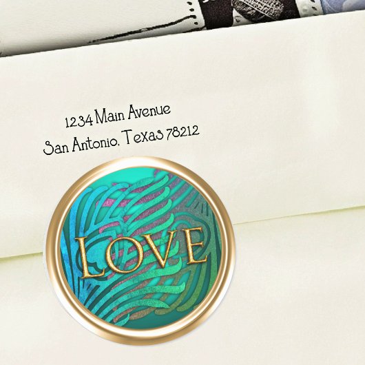 Gouden Art Deco Pauw Envelope Zegel Liefde