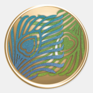 Gouden Art Deco Pauw Verzegelings Set 1104 Ronde Sticker