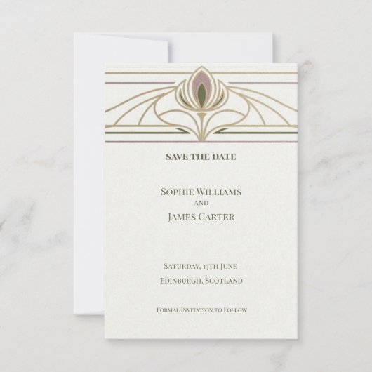 Gouden Art Deco Save The Date Kaart (Voorkant)