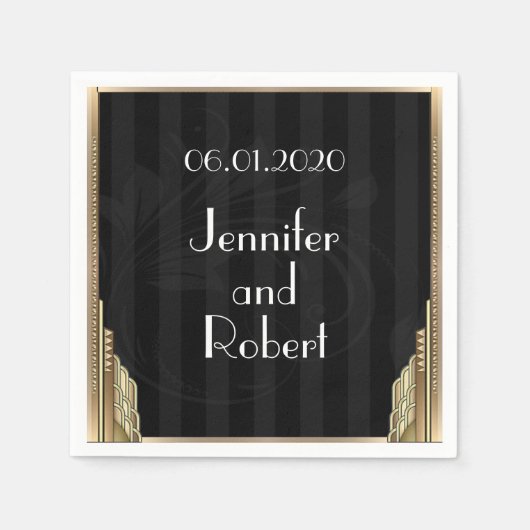 Gouden Art Deco Streep Bruidsnacht Servet (Voorkant)