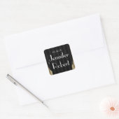 Gouden Art Deco Streep Bruiloft Envelop Afdichting Vierkante Sticker (Envelop)