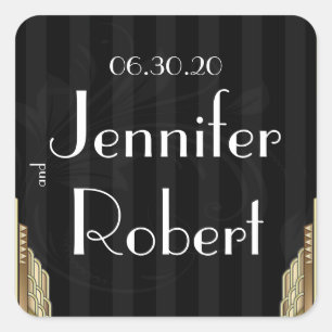 Gouden Art Deco Streep Bruiloft Envelop Afdichting Vierkante Sticker