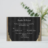 Gouden Art Deco Streep Bruiloft Reactie Kaart (Staand voorkant)