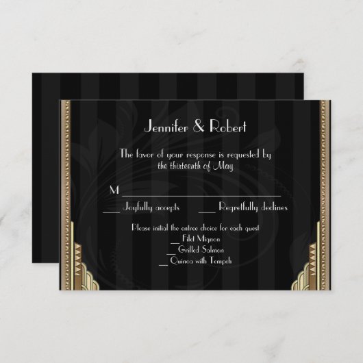 Gouden Art Deco Streep Bruiloft Reactie Kaart (Voorkant / Achterkant)