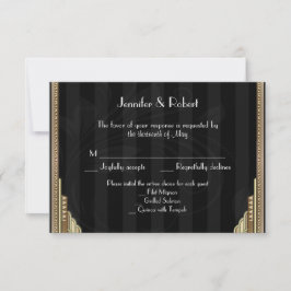 Gouden Art Deco Streep Bruiloft Reactie Kaart