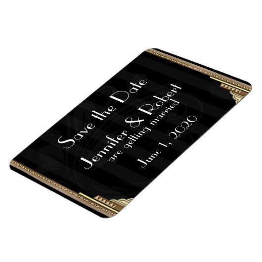 Gouden Art Deco Stripe Bruiloft Save the Date Magneet (Linkerzijde)