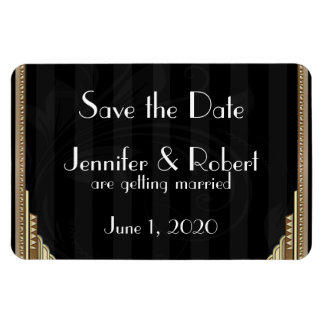 Gouden Art Deco Stripe Bruiloft Save the Date Magneet