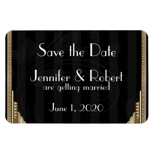 Gouden Art Deco Stripe Bruiloft Save the Date Magneet (Horizontaal)