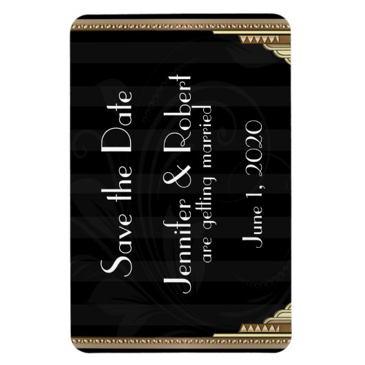 Gouden Art Deco Stripe Bruiloft Save the Date Magneet (Verticaal)