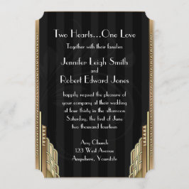 Gouden Art Deco Stripe bruiloft uitnodiging
