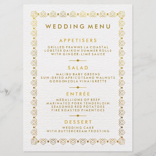 Gouden Art Deco Trouwmenu Kaart (Voorkant)
