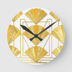 Gouden Art Deco Vantpatroon Ronde Klok