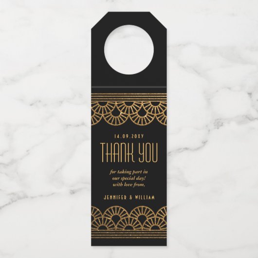 Gouden Art Deco Waaiers Bedankt Fleslabel Flessenhanger (Voorkant)