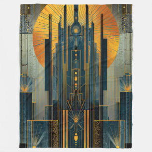Gouden Art Deco Wolkenkrabber met Middernachtstijl Fleece Deken