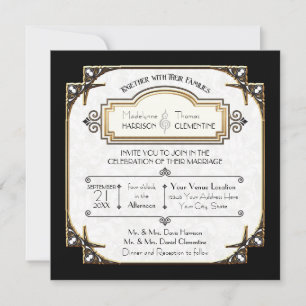 Gouden Art Deco Zwart-wit Typografie Bruiloft Kaart