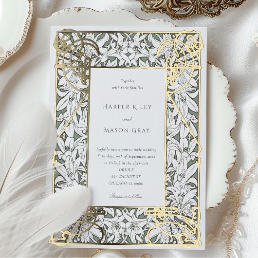 Gouden Art Nouveau Elegantie Bruiloft Folie Uitnodiging