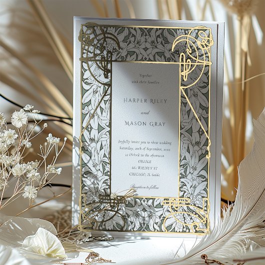 Gouden Art Nouveau Elegantie Bruiloft Folie Uitnodiging