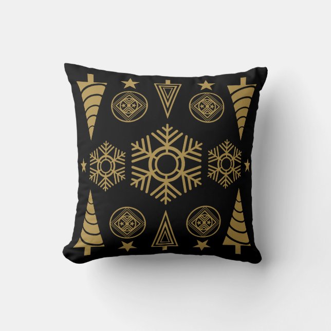 Gouden Art Nouveau Kerstmis Decoratief Kussen (Voorkant)