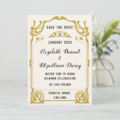 Gouden Art Nouveau Moderne Stijl Huwelijksuitnodig Kaart (Staand voorkant)