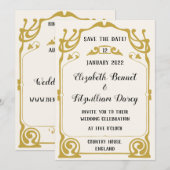 Gouden Art Nouveau Moderne Stijl Huwelijksuitnodig Kaart (Voorkant / Achterkant)