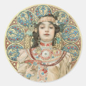Gouden Art Nouveau Mucha Sarah Bernhardt Champagne Ronde Sticker (Voorkant)
