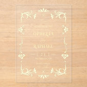 Gouden Art Nouveau Transparante bruiloft Save the  Acryl Uitnodigingen (Voorkant)