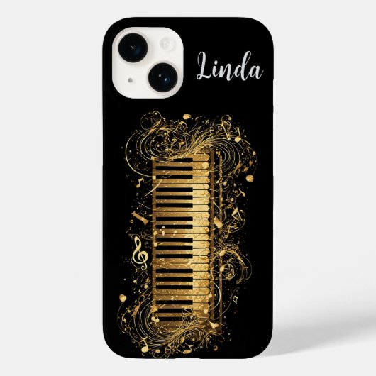 Gouden artistieke piano en muzieknoten Case-Mate iPhone case (Achterkant)