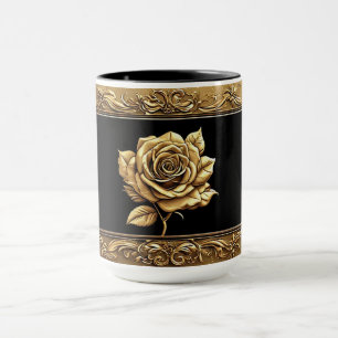 Gouden artistieke rozenontwerp met sierlijke detai mok