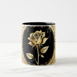 Gouden artistieke rozenontwerp met sierlijke detai tweekleurige koffiemok