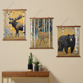 Gouden Aspen Art Nouveau Dieren Hangend Wandkleed