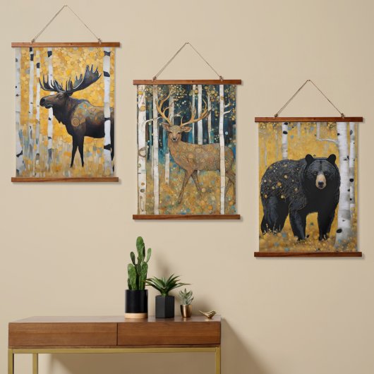 Gouden Aspen Art Nouveau Dieren Hangend Wandkleed (Asymmetrisch)