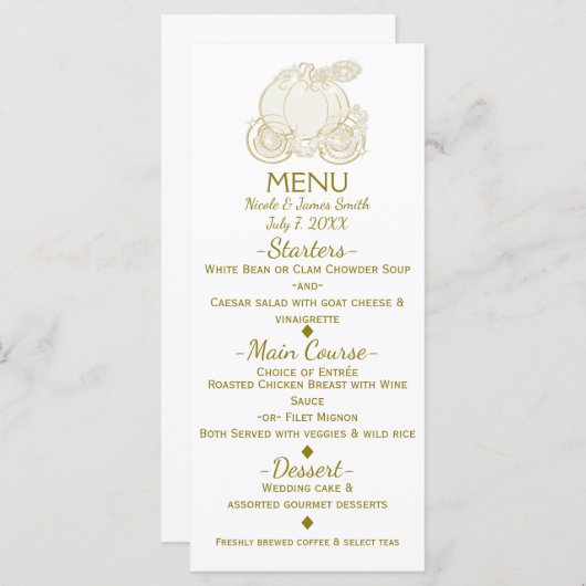 Gouden Assepoester Carriage Princess Sprookjesmenu Menu (Voorkant / Achterkant)