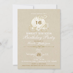 Gouden Assepoester Koets Kraft Sweet 16 Verjaardag Kaart