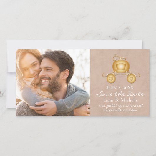 Gouden Assepoester Koets Save the Date Fotokaart (Voorkant)