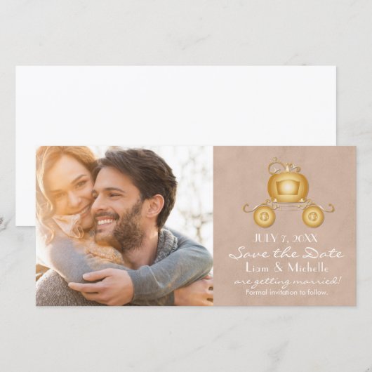 Gouden Assepoester Koets Save the Date Fotokaart (Voorkant / Achterkant)