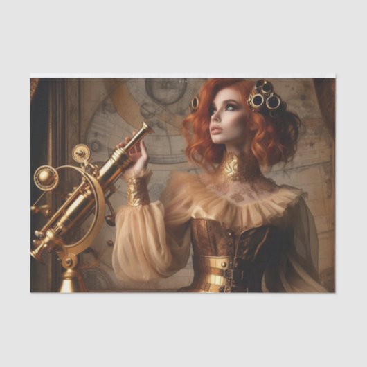 Gouden Astronoom Steampunk Victoriaans Decoupage Tissuepapier (Voorkant)