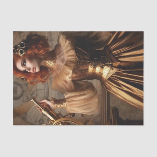 Gouden Astronoom Steampunk Victoriaans Decoupage Tissuepapier (Voorkant)