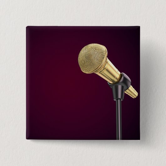 Gouden audio microfoon vierkante button 5,1 cm (Voorkant)