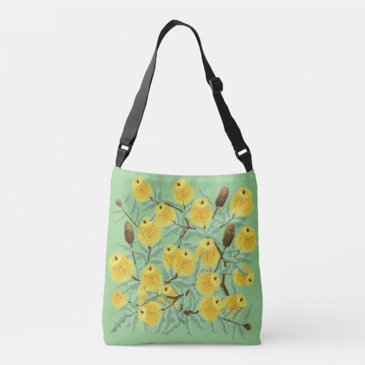 Gouden Australische banksia bloemen Crossbody Tas (Achterkant)